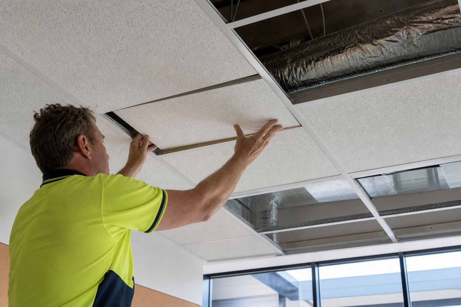 Acoustic ceiling installation in education